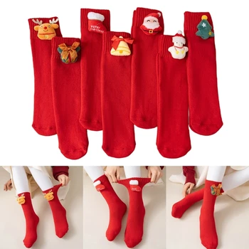 Женские термоноски с 3D рисунком B36D, зимние Теплые носки для рождественских праздников на щиколотках