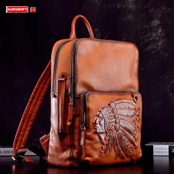 Мужской рюкзак из натуральной кожи Элитного бренда, Повседневный Школьный рюкзак большой емкости, Дорожные рюкзаки в Корейском стиле, сумки для ноутбуков, Новинка 2023 года