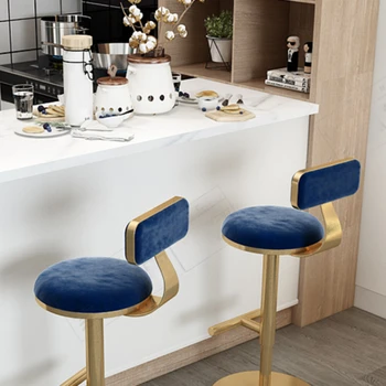 Поворотные бархатные барные стулья для стойки регистрации, гостиной, столовой, офиса, современные барные стулья, высококачественная барная мебель Sillas MR50BC
