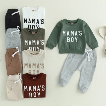 Осенние комплекты одежды для малышей и маленьких мальчиков, пуловер с длинными рукавами, толстовка, топы и брюки на завязках, осенне-зимняя одежда