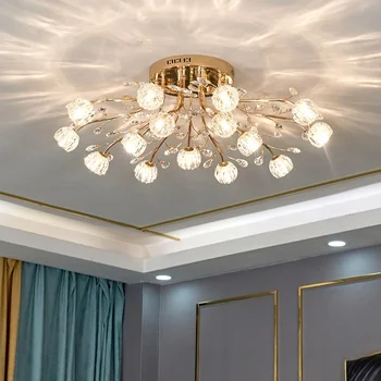 Современные светодиодные потолочные люстры в виде цветов, подвесной светильник в гостиной и столовой с хрустальным цветком, домашний декор, подвесные светильники для освещения.