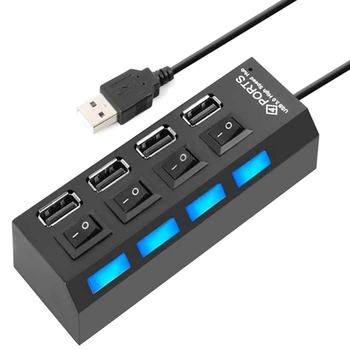 4 Порта USB-концентратор-разветвитель USB 2.0-концентратор светодиодный с 4 переключателями включения/выключения для планшета, портативного компьютера, ноутбука