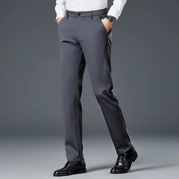 Новый осенне-зимний модный тренд, однотонные деловые брюки для профессионального костюма с прямой трубкой, простые повседневные мужские удобные брюки