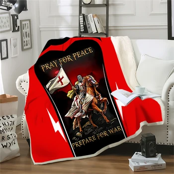 Одеяла HX Knights Templar Молитесь о мире, готовьтесь к войне, покрывало с 3D-принтом для кроватей, зимнее плюшевое одеяло, прямая поставка