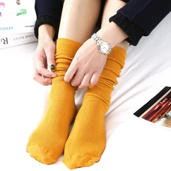 Носки Hei Hei, женские осенне-зимние хлопковые тонкие женские носки, однотонные ботильоны с завязками в стиле ретро, длинные ноги