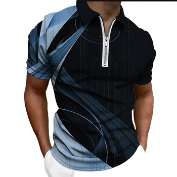 Мужская рубашка поло, рубашка для гольфа, повседневная повседневная одежда с коротким рукавом и принтом на молнии, Модная дизайнерская повседневная дышащая одежда