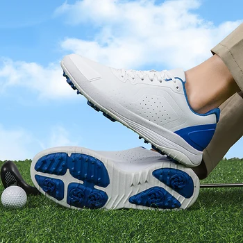 Горячая распродажа Мужской обуви для гольфа с шипами, Модные Белые Дышащие Кроссовки для гольфа, Женская Уличная Водонепроницаемая Кожаная обувь Унисекс для гольфа