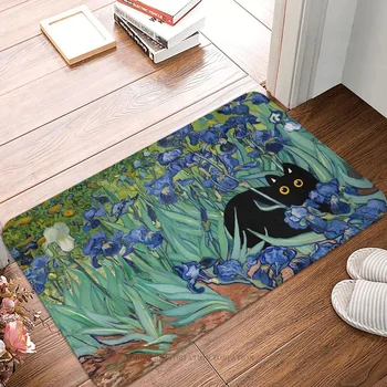 Противоскользящий коврик для ванной, коврик для ванной, черный кот Ван Гога, напольный ковер, коврик для входной двери, декоративный коврик для помещений