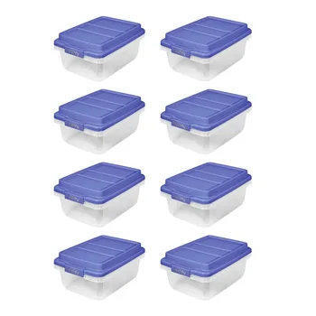 18 Qt. Прозрачный пластиковый контейнер для хранения с синей подъемной крышкой, 8 упаковок