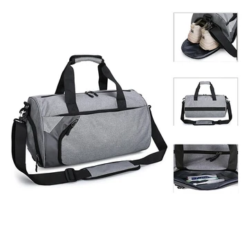 Сухое влажное разделение Мужская спортивная сумка для спортзала, серый рюкзак для фитнеса, сумка для багажа для деловых поездок на короткие расстояния, карман для обуви