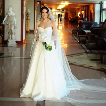 Msikoods Свадебные платья принцессы для женщин 2024 Свадебные платья трапециевидной формы с жемчугом в виде сердца, Арабское вечернее платье невесты из мягкого атласа
