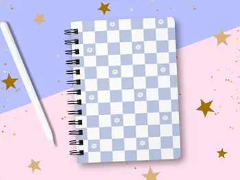 Тетрадь в шахматном порядке с цветочной спиралью и журналом Kawaii Illustration для заметок, бумага на подкладке, эстетические канцелярские принадлежности для ведения дневника