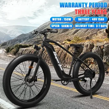 Электровелосипед Мощностью 750 Вт, 48v15ah, Аккумулятор с Амортизацией, Горный Электрический Велосипед Для взрослых, Снежный 26-Дюймовый Электровелосипед с толстыми шинами