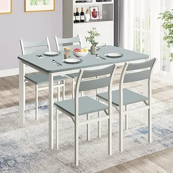 Обеденный стол на 4 персоны, Современный кухонный стол и стулья на 4 персоны из 5 предметов, Деревянный кухонный стол с 4 стульями с изогнутыми спинками для ужина