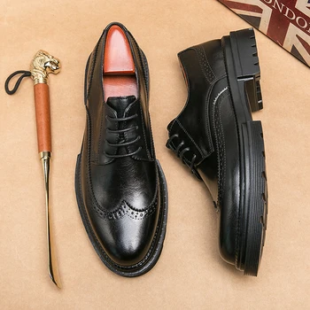 Модная корейская версия коричневых мужских модельных туфель, дизайнерская итальянская кожаная обувь, мужские роскошные повседневные деловые Оксфордские броги