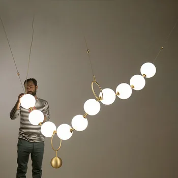Скандинавский светодиодный подвесной светильник с белым стеклянным шаром для зала ресторана, креативный дизайн ожерелья, светильники Decro с 10 лампочками