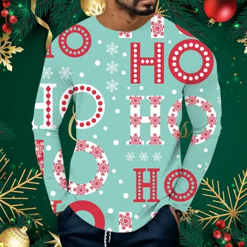 Мужские футболки с рождественскими буквами и графическим рисунком Рождественской елки с длинным рукавом, футболки, топы, комплекты рождественских нарядов, рубашки для мужчин