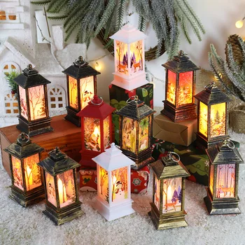 Рождественский фонарь с пламенем, Санта-Клаус, Снеговик, Лось, Рождественский орнамент, Подсвечник, лампа, Рождественский декор для дома, подарки Naviidad