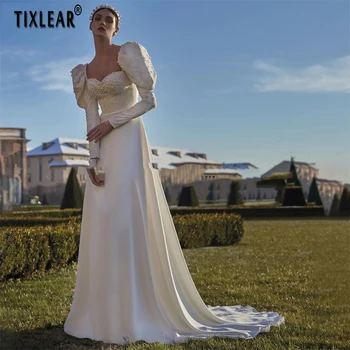 Элегантное свадебное платье TIXLEAR 2023, атласное свадебное платье с пышными рукавами в виде сердечка, модное свадебное платье с открытой спиной, Vestidos De Novia, шлейф со стреловидным шлейфом