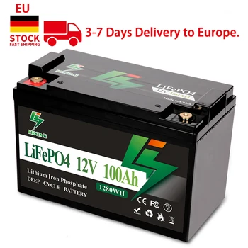 Аккумулятор LiFePO4 12V Bluetooth 100Ah Литий-Железо-Фосфатный Глубокого цикла, 100A Smart BMS, Поддерживает Европейскую серию батарей или параллельную