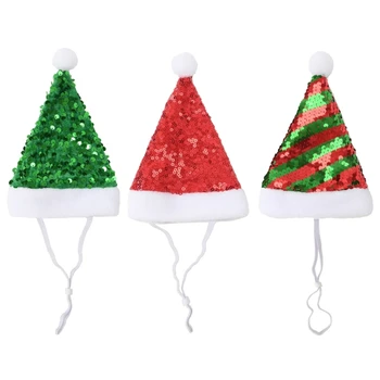 Шляпа Санта Клауса для маленьких собачек, рождественская праздничная шляпа, кепка с блестками для фотосъемки кошек, прямая поставка