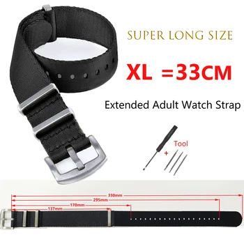 XL браслет сверхдлинный размер 33 см Ремешок для часов для большого запястья для взрослых Военный ремешок для Seiko нейлоновый ремешок для Omega для Rolex 20 мм 22 мм