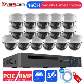 8-мегапиксельная камера видеонаблюдения, комплект системы безопасности, 4K 16-канальный POE NVR, комплект наружных IP66 водонепроницаемых IP-купольных камер видеонаблюдения