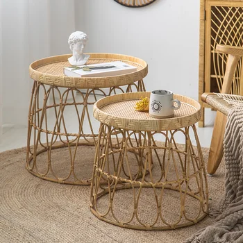 Журнальный столик из скандинавского ротанга, Прикроватные тумбочки из натурального материала, домашняя мебель ручной работы, безопасная Безвкусная мебель для гостиной