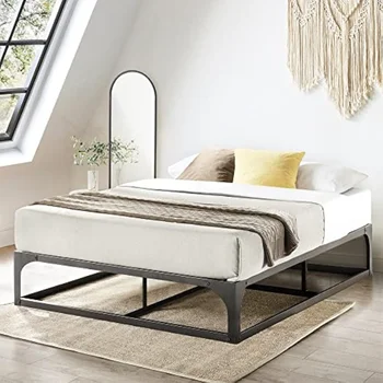 Мягкая 12-дюймовая металлическая платформа-каркас кровати с прочной стальной ламельной основой, черная мебель для спальни с каркасом кровати