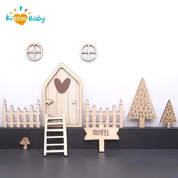 1 комплект 3D деревянных дверей в сказочный сад, вывески для дома ручной работы, дверь кукольного домика, роспись своими руками, детский день рождения, Рождественский подарок