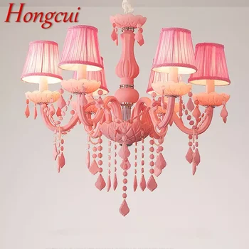 Подвесной светильник из розового хрусталя Hongcui Art для комнаты девочек, светильник-свеча, детская комната, гостиная, ресторан, люстра для спальни