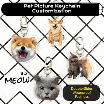 Брелок для домашних животных, индивидуальный брелок для ключей с фотографией собаки и кошки, милые теплые акриловые аксессуары