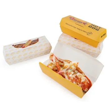 Индивидуальный продукт, изготовленный на заказ лоток для хлеба для хот-догов из крафт-бумаги, длинная коробка для упаковки сэндвич-бургеров