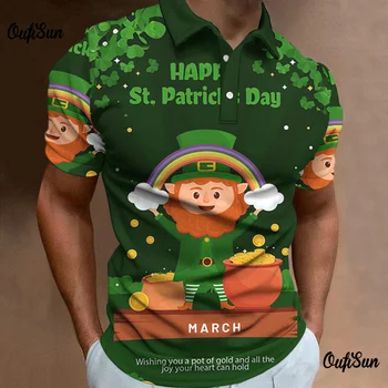 Мужская рубашка поло с коротким рукавом и 3D принтом, рубашка поло на День Святого Патрика, мужская повседневная уличная одежда, Летняя Мужская верхняя одежда Оверсайз
