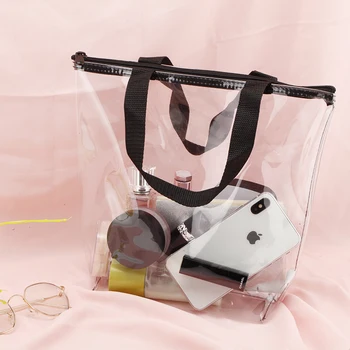 Прозрачная женская сумка-тоут из прозрачного ПВХ Большой емкости с ручками на молнии, портативная сумка для хранения канцелярских принадлежностей, сумка для покупок