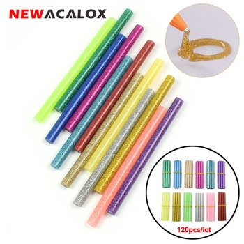 Термоклеевые палочки NEWACALOX Color 120 шт, блестящие термоклеевые палочки мини-размера 7 x 100 мм, клейкие термоклеевые палочки для поделок своими руками