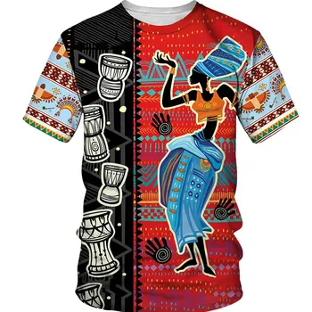 Мужская футболка в африканском стиле Харадзюку, Летние Повседневные футболки Оверсайз С короткими рукавами И Этническим Ретро Принтом Big Stone, Уличные Футболки в стиле Хип-хоп