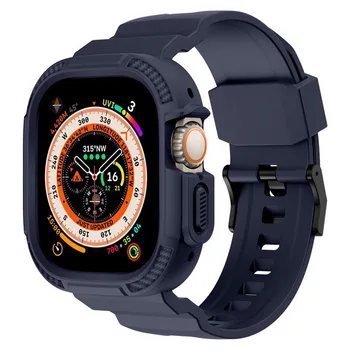 Ремешок для часов TPU с текстурой углеродного волокна + Прочный чехол Для Apple Watch 8 7 5 4 6 SE 45 мм 44 Мм 42 мм Для iWatch Ultra 49 мм Ремешок