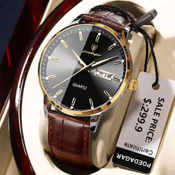 Швейцарские водонепроницаемые люминесцентные мужские часы POEDAGAR, популярные кварцевые часы