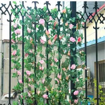 Имитация украшения из ротанга с розами, Подвесная цветочная обмотка, искусственная цветочная лоза, украшения для помещений, Пластиковая лента для цветочных растений.
