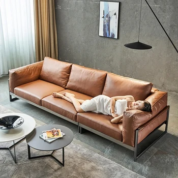 Кожаный Итальянский диван, Минималистичная гостиная, Минималистичный Первый слой кожаного пуха, роскошный диван, Итальянская мебель для гостиной Hoekbank