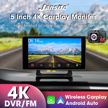 Jansite 5-дюймовый встроенный Автомобильный Видеорегистратор Dash Cam 4K Carplay Android Auto 2160P Передняя Камера Заднего Вида 1080P Приборная Панель WIFI Двойной Объектив