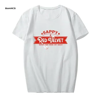 BomHCS Kpop КРАСНАЯ бархатная футболка из сочного хлопка, повседневная базовая футболка унисекс, топы с короткими рукавами (черный, белый, розовый, серый)