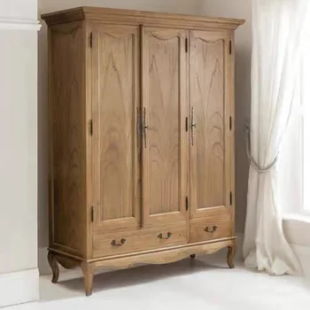 Высококачественный шкаф из массива дерева, простой французский ретро-светильник, Роскошная спальня, трехдверный Двухдверный детский шкаф, мебель