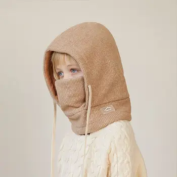 Детская зимняя вязаная маска, шапочка с капюшоном, теплый ветрозащитный встроенный шарф, утепляющий шею, зимняя охотничья шапочка ручной работы, связанная крючком