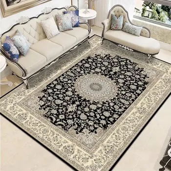 Роскошный ковер в персидском стиле в стиле Ретро, гостиная, Черный Цветочный Декор для дома, коврик для чайного столика, спальня, Моющиеся Противоскользящие коврики для пола в гостиной