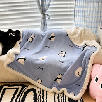 Простое флисовое одеяло из овечьего молока с утолщением, зимний сон, офисное одеяло для дивана, мультяшный обеденный перерыв, одеяло для кондиционирования воздуха