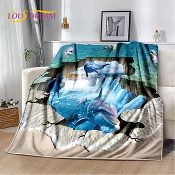 3D Иллюзия морского дна, подводный мир, Рыба-дельфин, плюшевое одеяло, фланелевое одеяло, плед для гостиной, кровати в спальне, диван