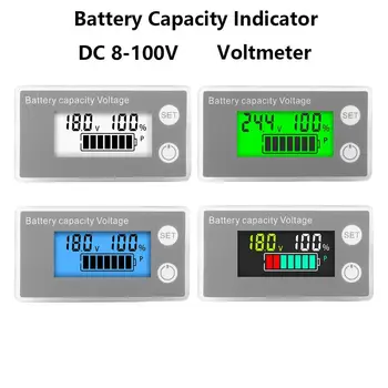 Индикатор емкости аккумулятора DC8-100V Профессиональный измеритель напряжения свинцово-кислотных элементов LiFePO4 с литиевым ЖК-дисплеем высокой точности