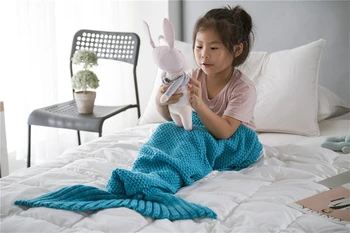 Вязаное детское повседневное одеяло с хвостом Русалки, Носимое однотонное одеяло, Новое мягкое дышащее полотенце-одеяло в китайском стиле